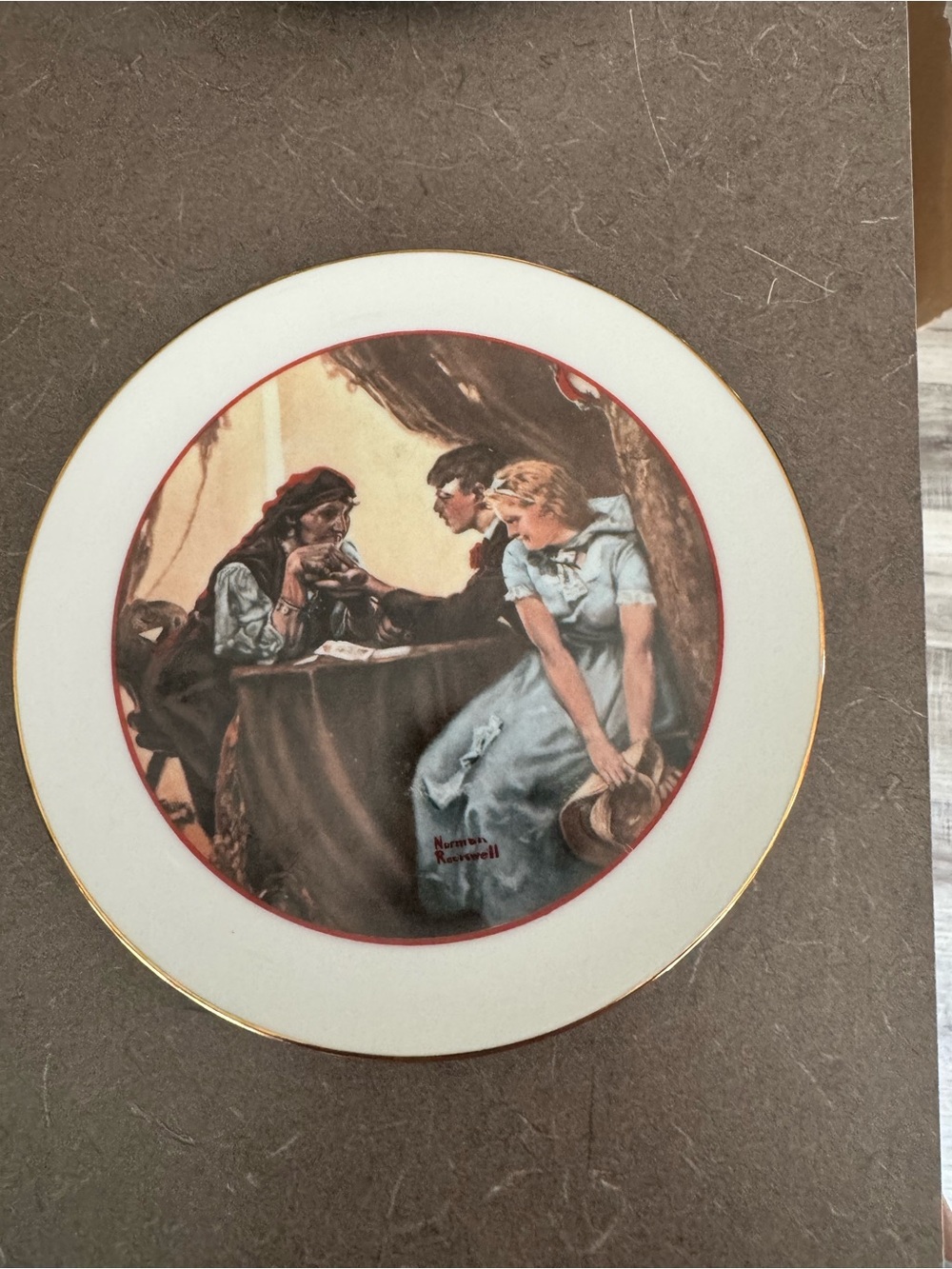 Decorative Collector Dinner Plate with Blue Accent and Gold Trim
